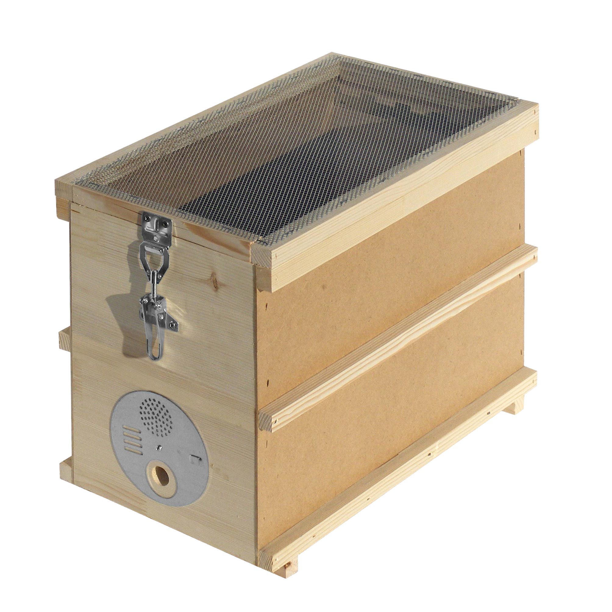 Cassettino portasciami in legno e masonite per 5 favi con rete di aerazione e chiusura regolabile