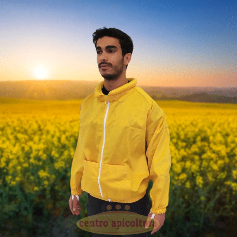 Giubbotto apistico in cotone giallo con collare in spugna, zip e tasche frontali