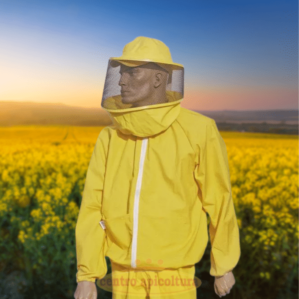 Giubbotto apistico in cotone giallo con maschera rotonda rimovibile e zip frontale