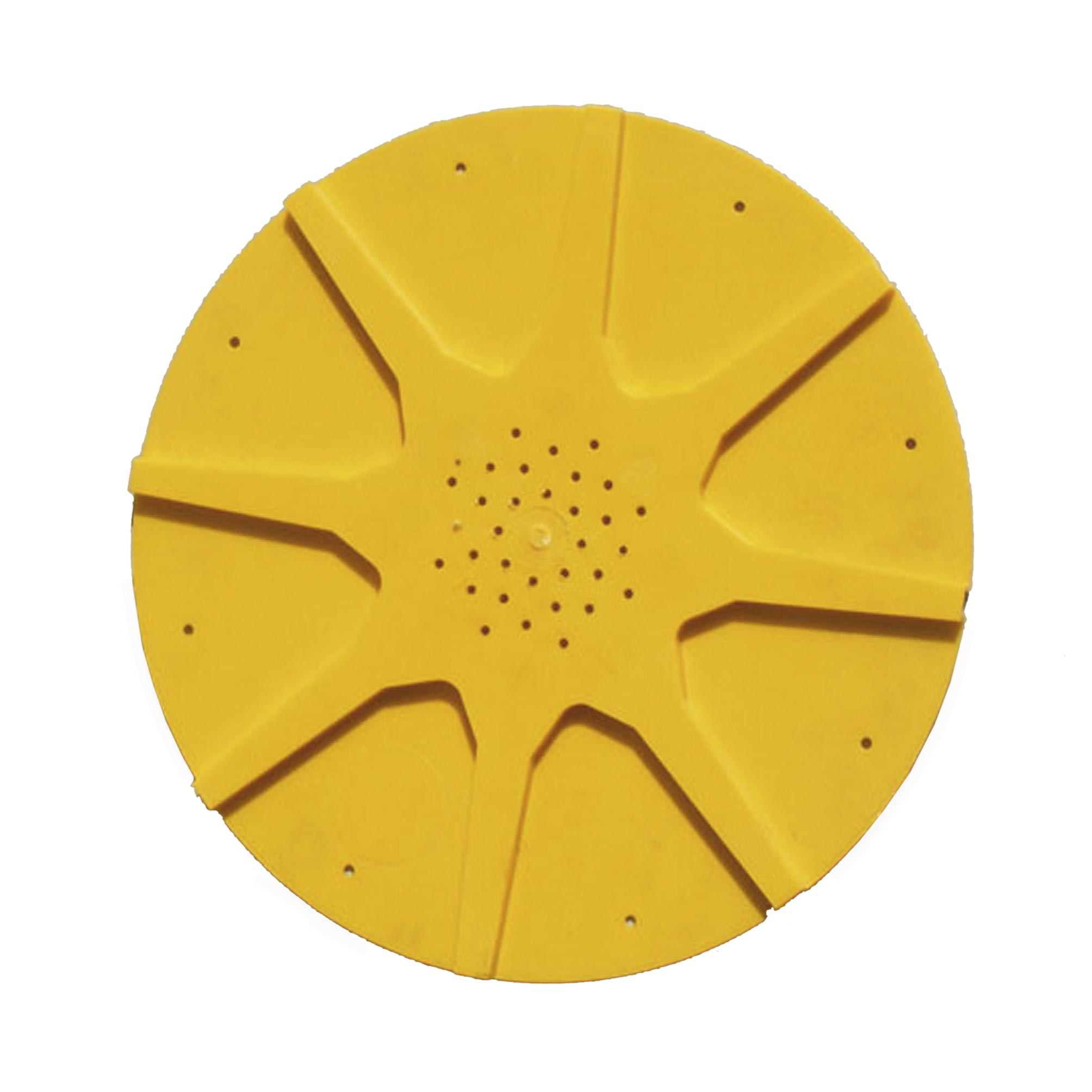 Apiscampo a stella con 8 uscite in plastica, Ø 260 mm. Per svuotare i melari senza stressare le api. Da fissare su tavoletta con rivetti. Facile e riutilizzabile.