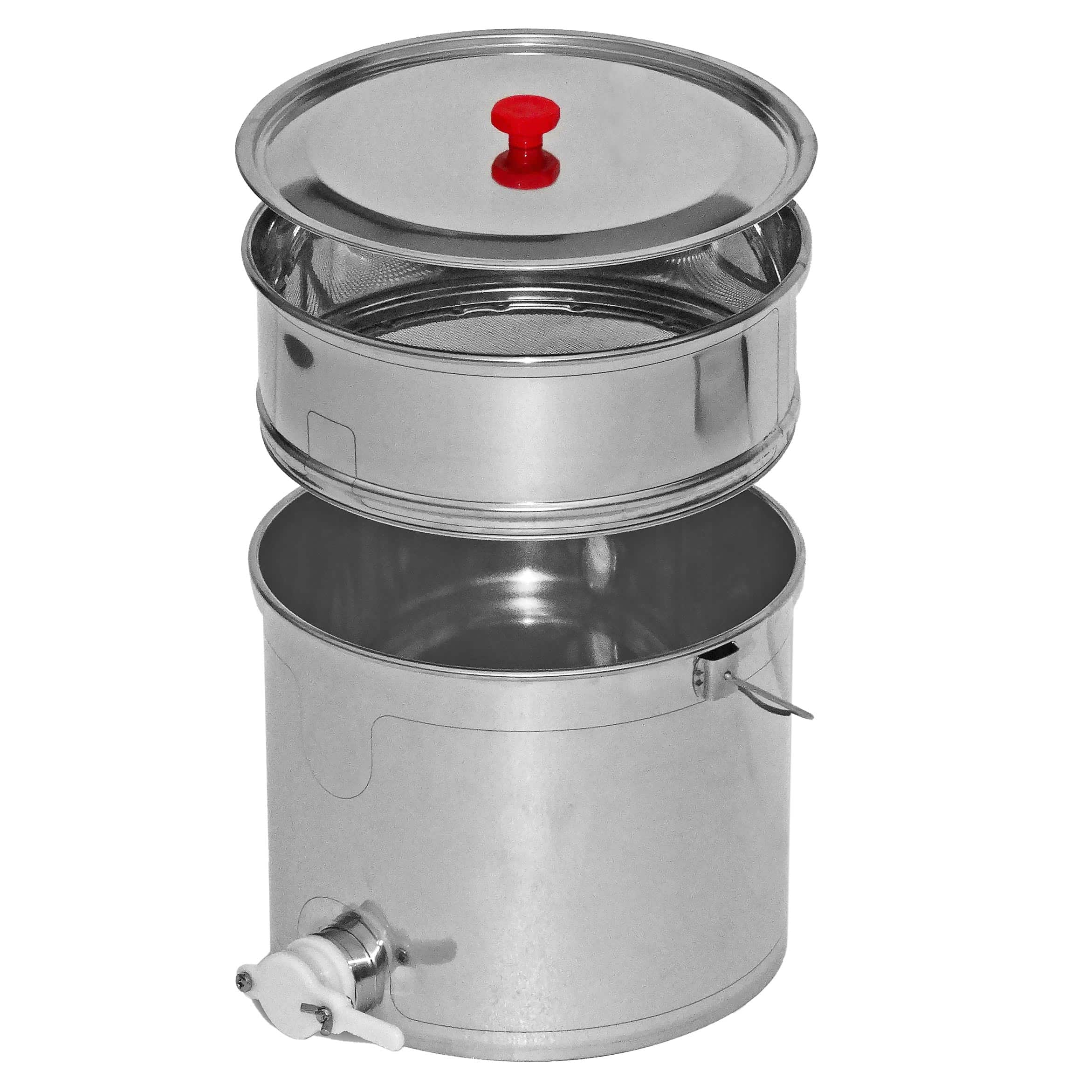 Secchio sotto-smelatore in acciaio inox da 25 kg con rubinetto Ø 40 mm – utilizzabile anche come piccolo maturatore, con maniglia e coperchio