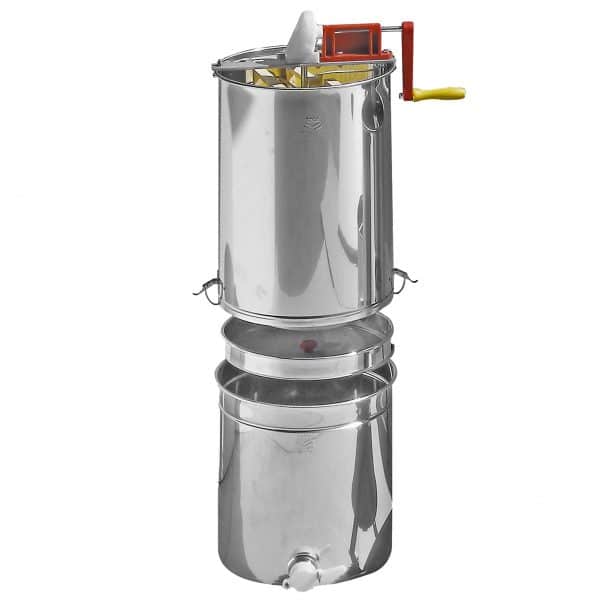 Smielatore tangenziale QUATTRO in acciaio inox con filtro, maturatore da 50 kg e rubinetto – per 2 favi da nido o 4 da melario Dadant
