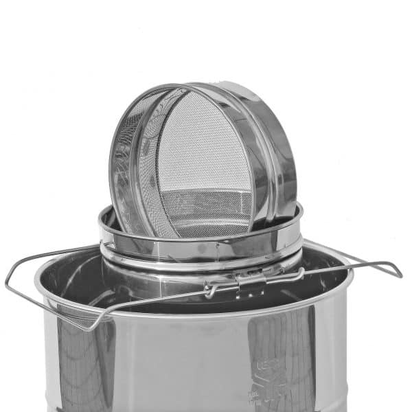 Filtro doppio estensibile in acciaio inox – regolabile per diversi contenitori, ideale per filtrare il miele dopo la smielatura, robusto e lavabile