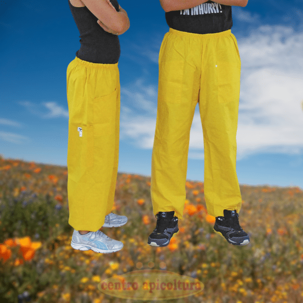 Pantaloni gialli apistici in cotone con tasche, elastico in vita e alle caviglie